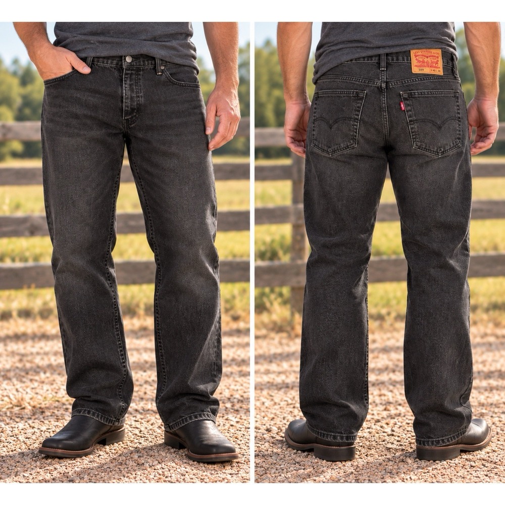 Levi's 569 Loose Straight Jeans Men's 40x30 Washed Black Stretch Denim Relaxed